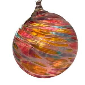 Witch Ball Handblown Glass Orb Multicolor Swirls 4” Round Sphere Hanging